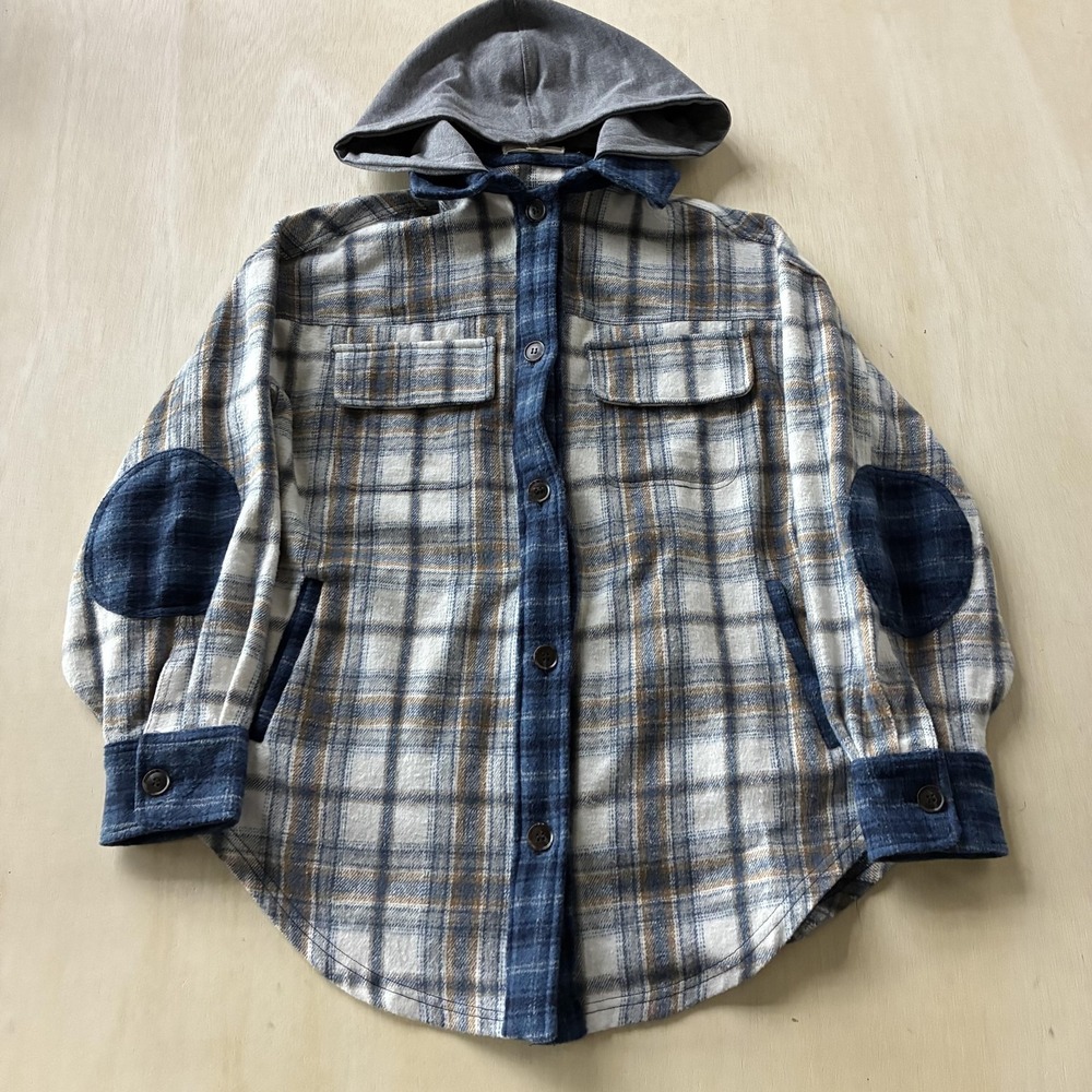 Gilded Intent Jacket Women Small Blue Plaid Hooded Boho Bohemian Flannel Shacket